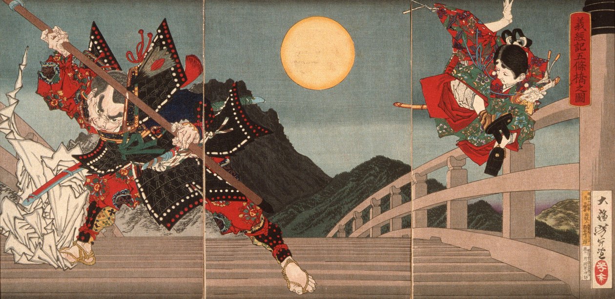 Gojō-brug, een episode uit het leven van Yoshitsune door Tsukioka Yoshitoshi