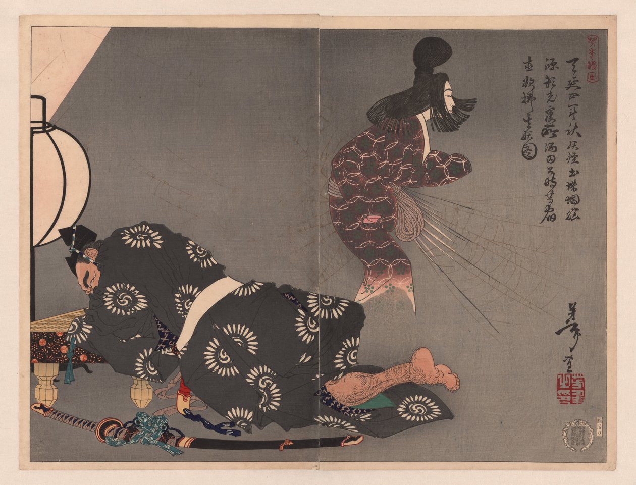 Sakata Kintoki en Tsuchigumo door Tsukioka Yoshitoshi