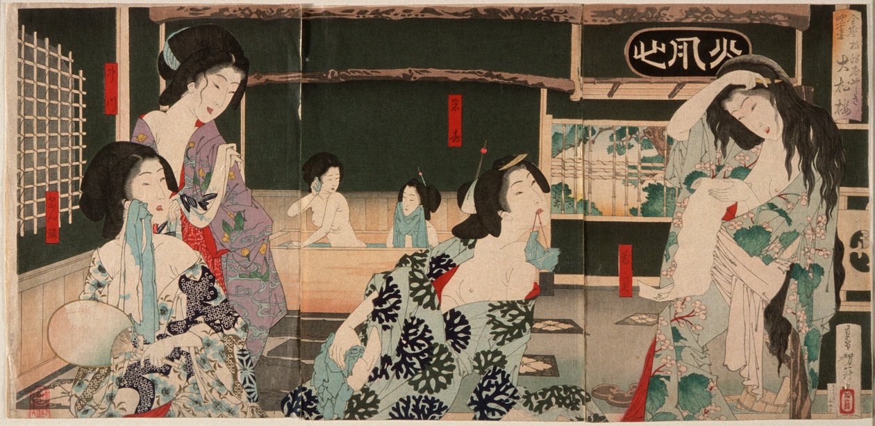 Zomer: badende vrouwen in de Daishōrō door Tsukioka Yoshitoshi