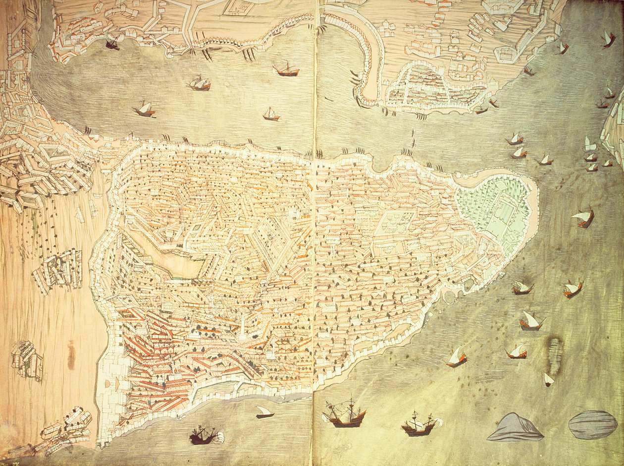 H 1523 fol.158v-159r Uitzicht op Istanbul en de Bosporus, uit de 