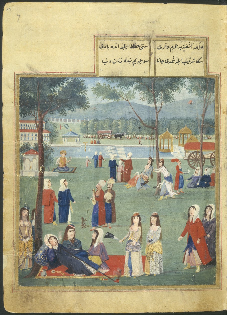 De tuinen van de Kagithane (De zoete wateren van Europa), vrouwen in een park door Turkish School