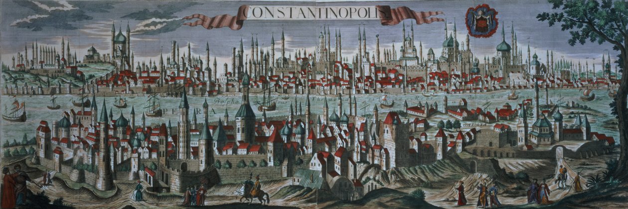 Panoramisch uitzicht op Constantinopel, eind 18e eeuw door Turkish School