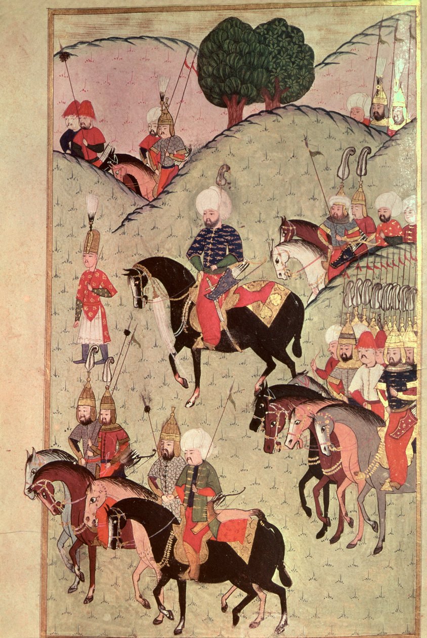 Sultan Selim II (1524-74) rijdt tussen Kotahia en Belgrado om zich weer bij het keizerlijke leger te voegen, 1584-89 door Turkish School