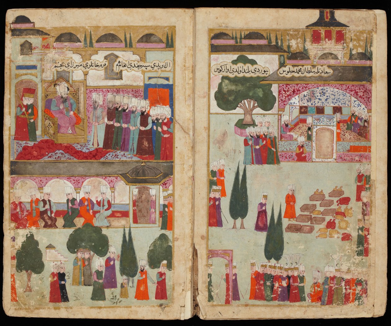 Kroning van Mehmed III in het Topkapi-paleis in 1595 Uit Manuscript Mehmed III