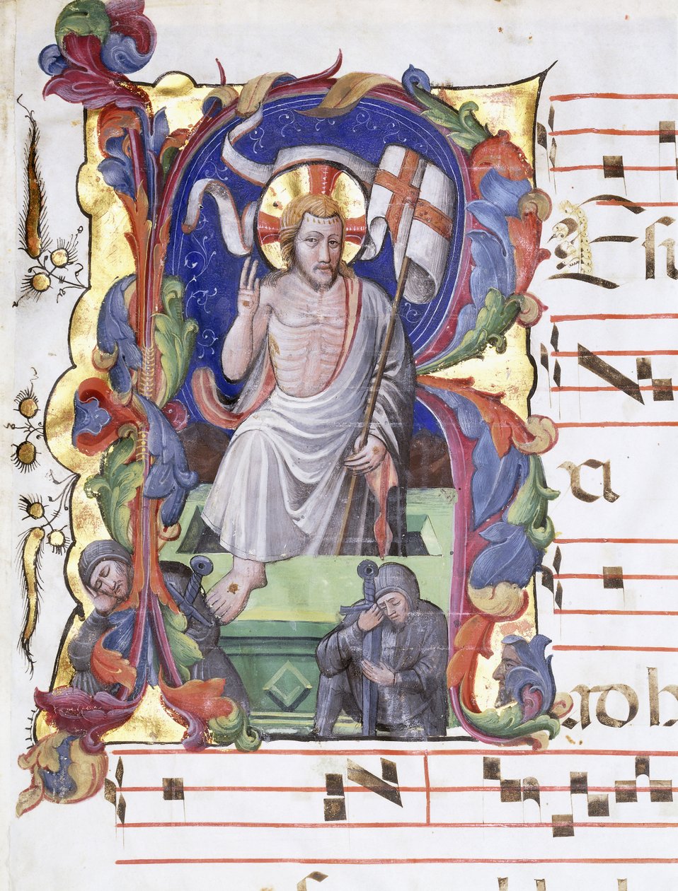 Zeer grote gehistorieerde letter "A", die de Opstanding toont, c.1400-1450 door Tuscan School