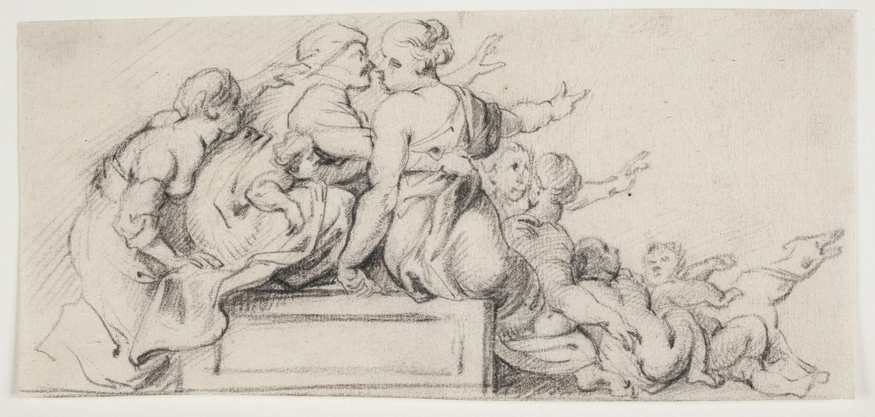 Compositorische Studie. Vrouwen die op een Plint Liggen door Ubekendt