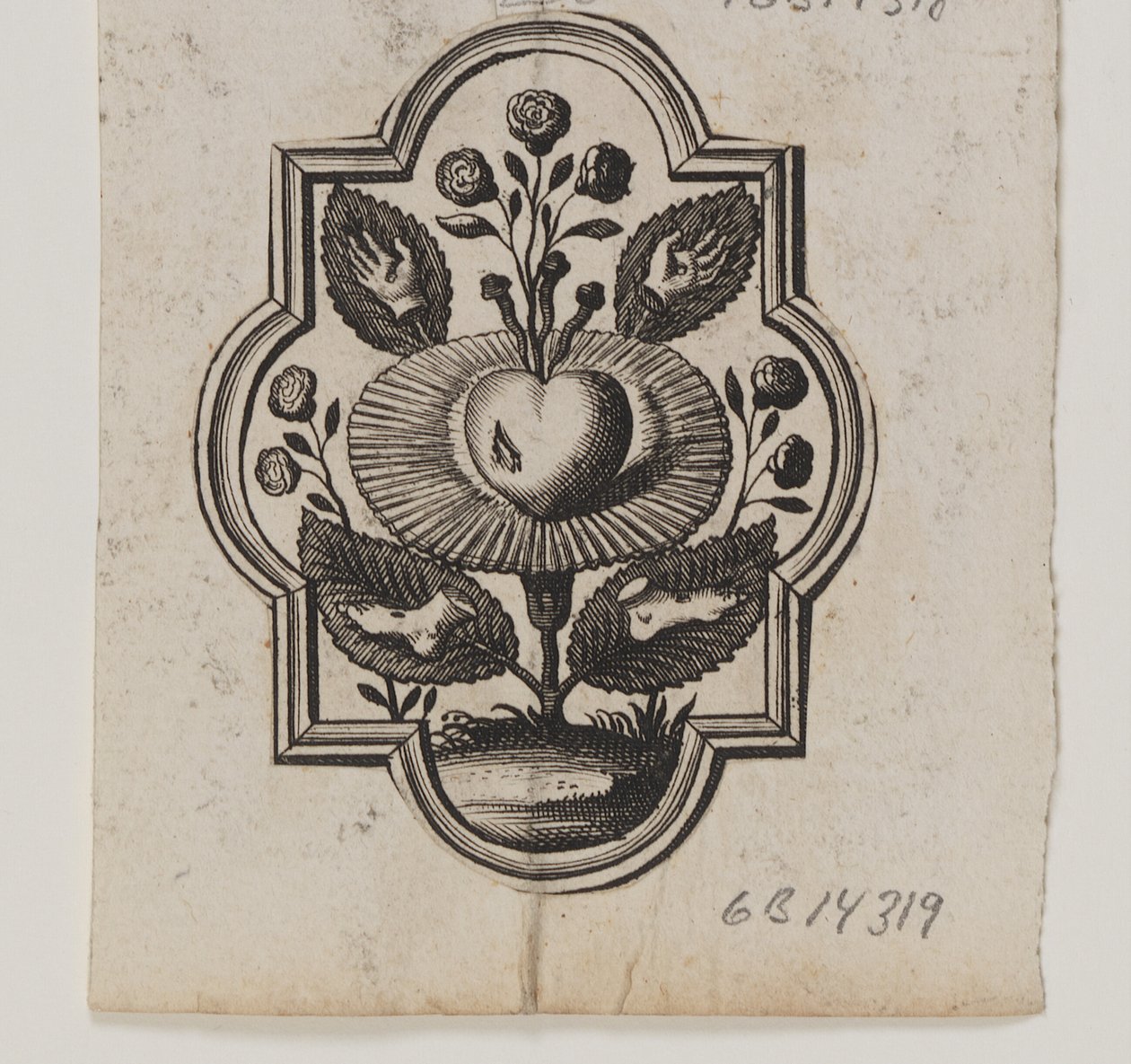 Embleem met een hart doorboord door een roos door Ubekendt