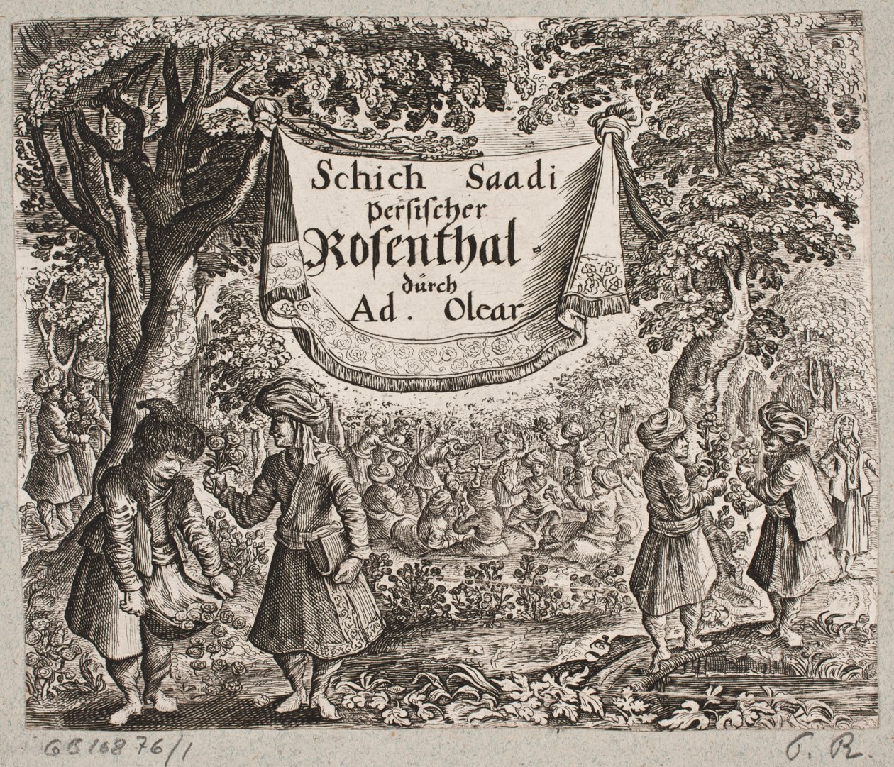 Frontispice voor Adam Olearius, “Persianischer Rosenthal von einem Sinnreichen Poeten Schich Saadi [...]”, Schleswig 1660 door Ubekendt
