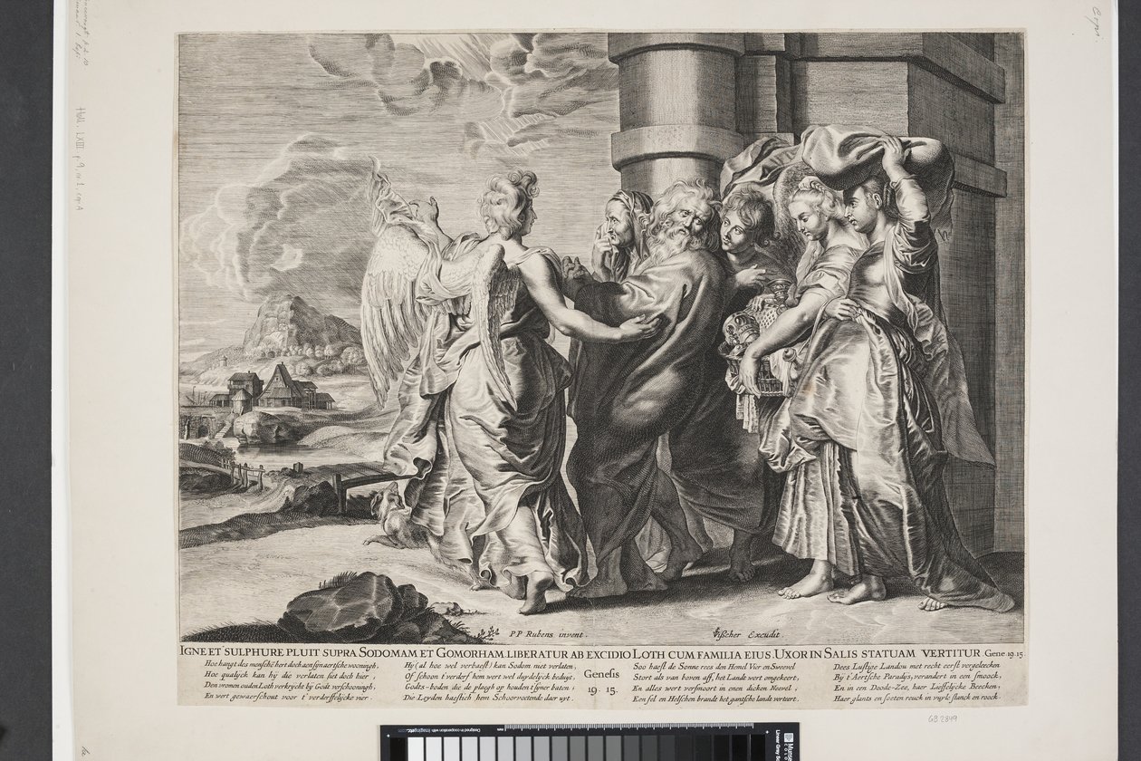 De vlucht van Lot en zijn familie uit Sodom door Ubekendt
