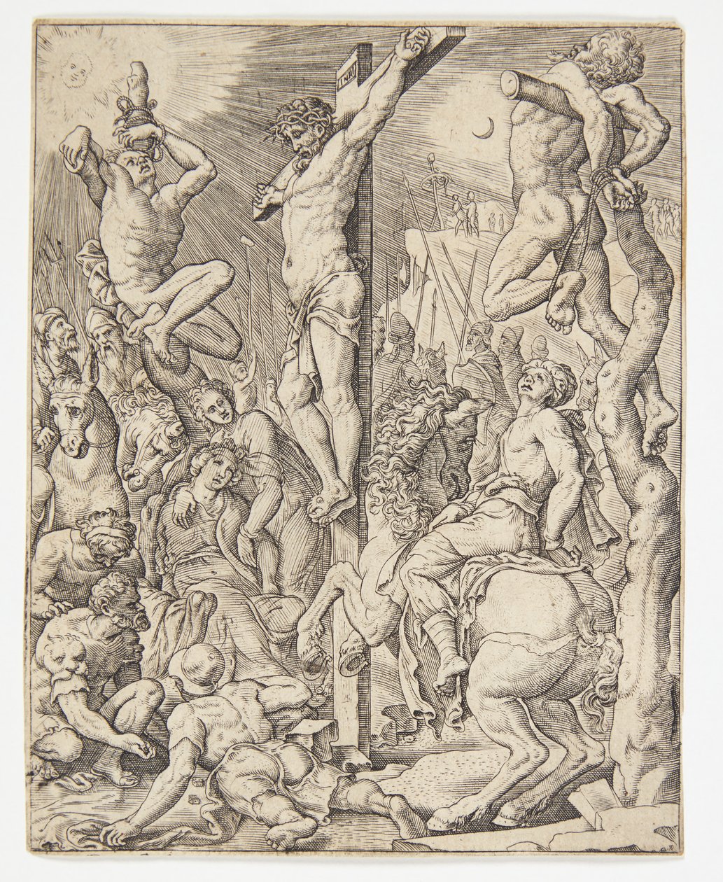 De dood van Christus aan het kruis door Ubekendt efter Dirck Volckertsz. Coornhert efter Maarten van Heemskerck