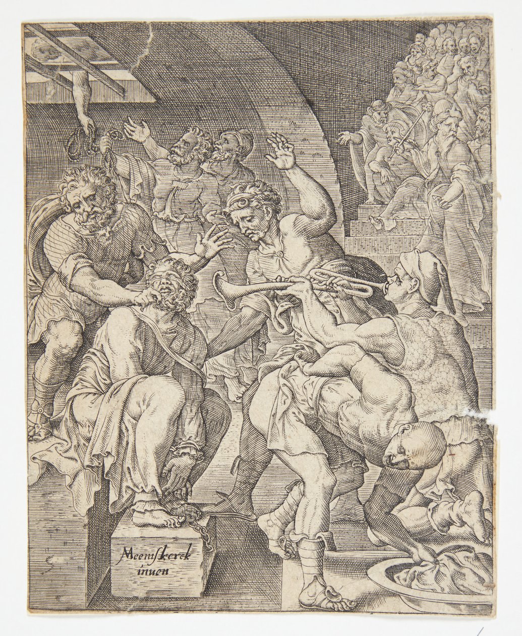 De bespotting van Christus door Ubekendt efter Dirck Volckertsz. Coornhert efter Maarten van Heemskerck