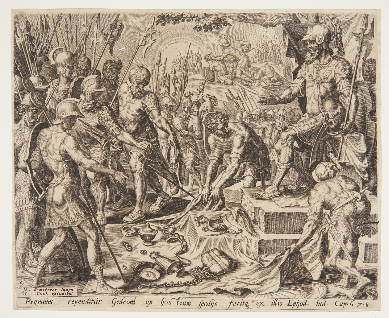 Gideon ontvangt een deel van de buit door Ubekendt efter Maarten van Heemskerck