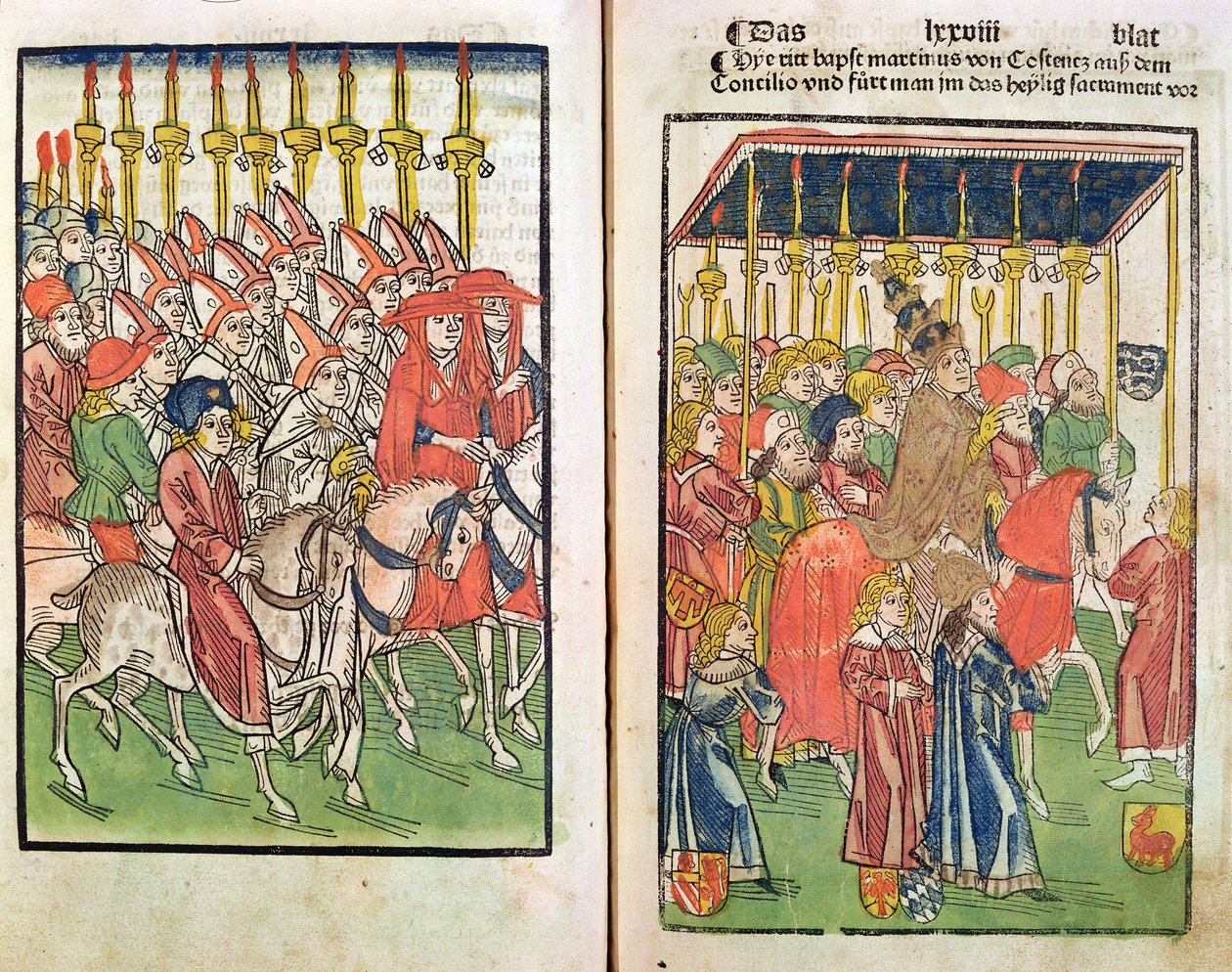 Aankomst van de tegenpaus Johannes XXIII bij het Concilie van Konstanz in 1414, 1483 door Ulrich von Richental