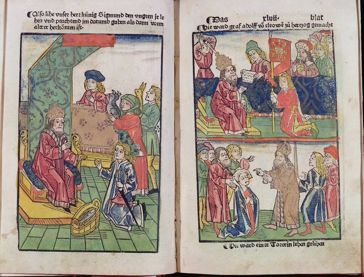 Keizer Sigismund (1367-1437) van Luxemburg ontvangt de hulde van zijn Hongaarse onderdanen, 1483 door Ulrich von Richental