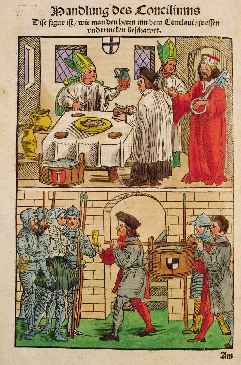 Hoe het brood en de wijn werden uitgedeeld aan de mensen tijdens het Concilie van Konstanz, uit 