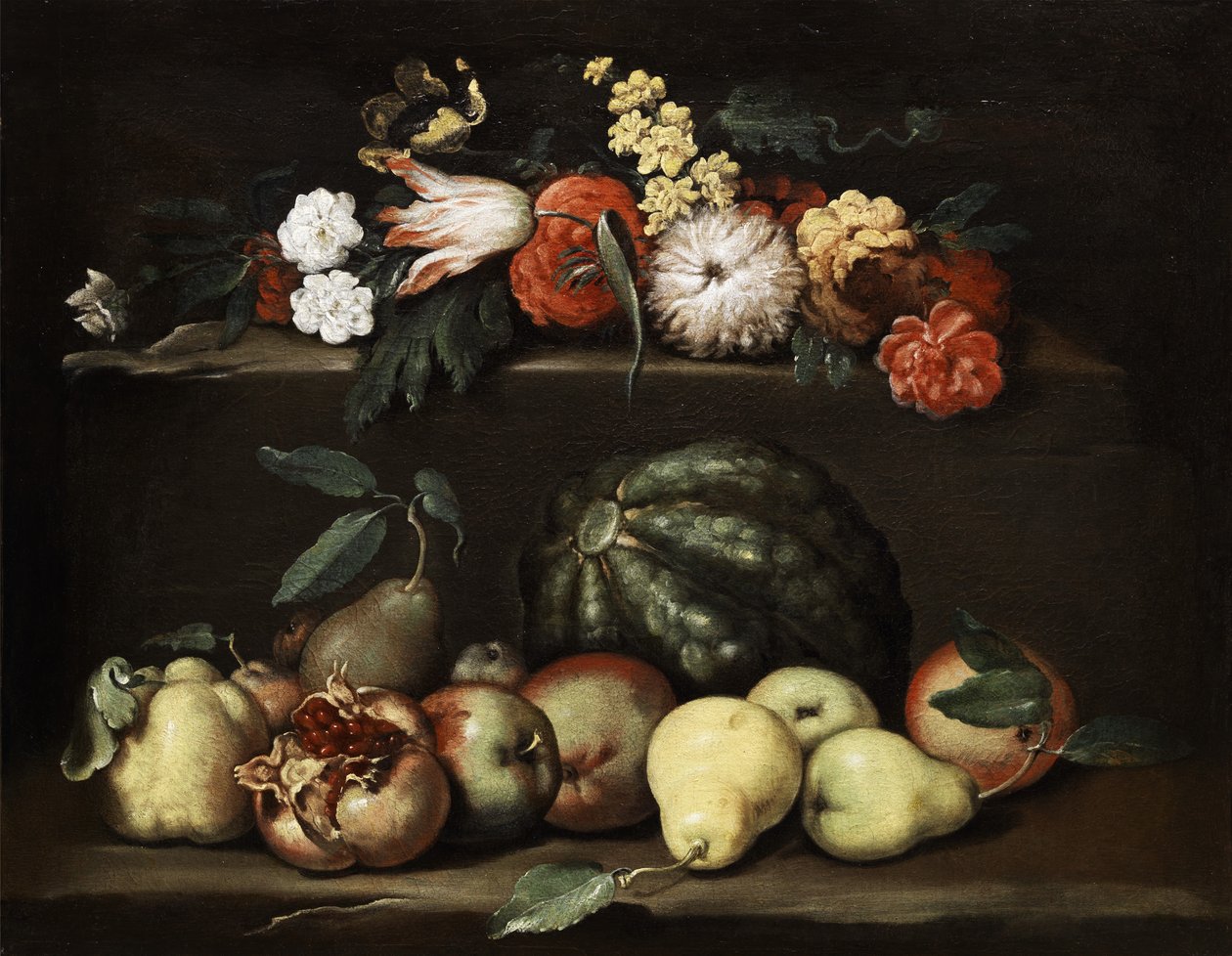 Bloemen- en fruitstilleven door Unbekannt Unbekannt