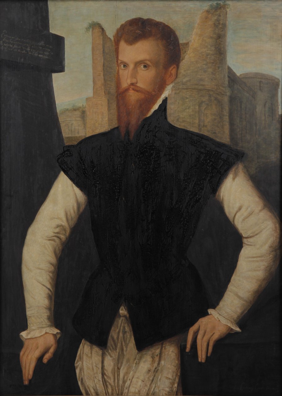 Portret van de graaf van Devon, ten halven lijve, staand voor ruïnes door Unbekannt Unbekannt