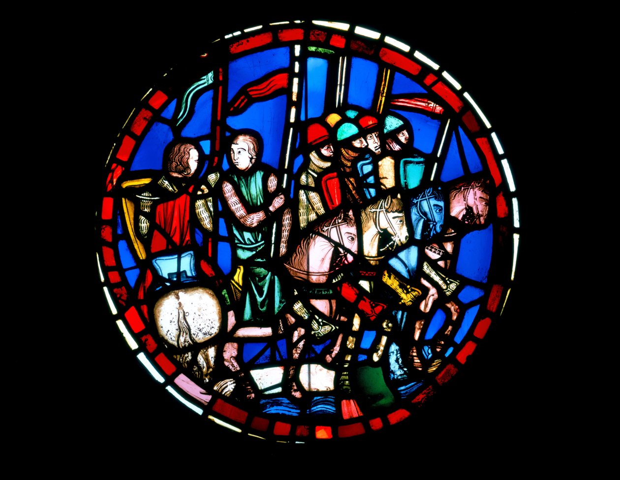 Rondel die het Leger van Holofernes toont dat de Eufraat oversteekt door Unbekannt Unbekannt