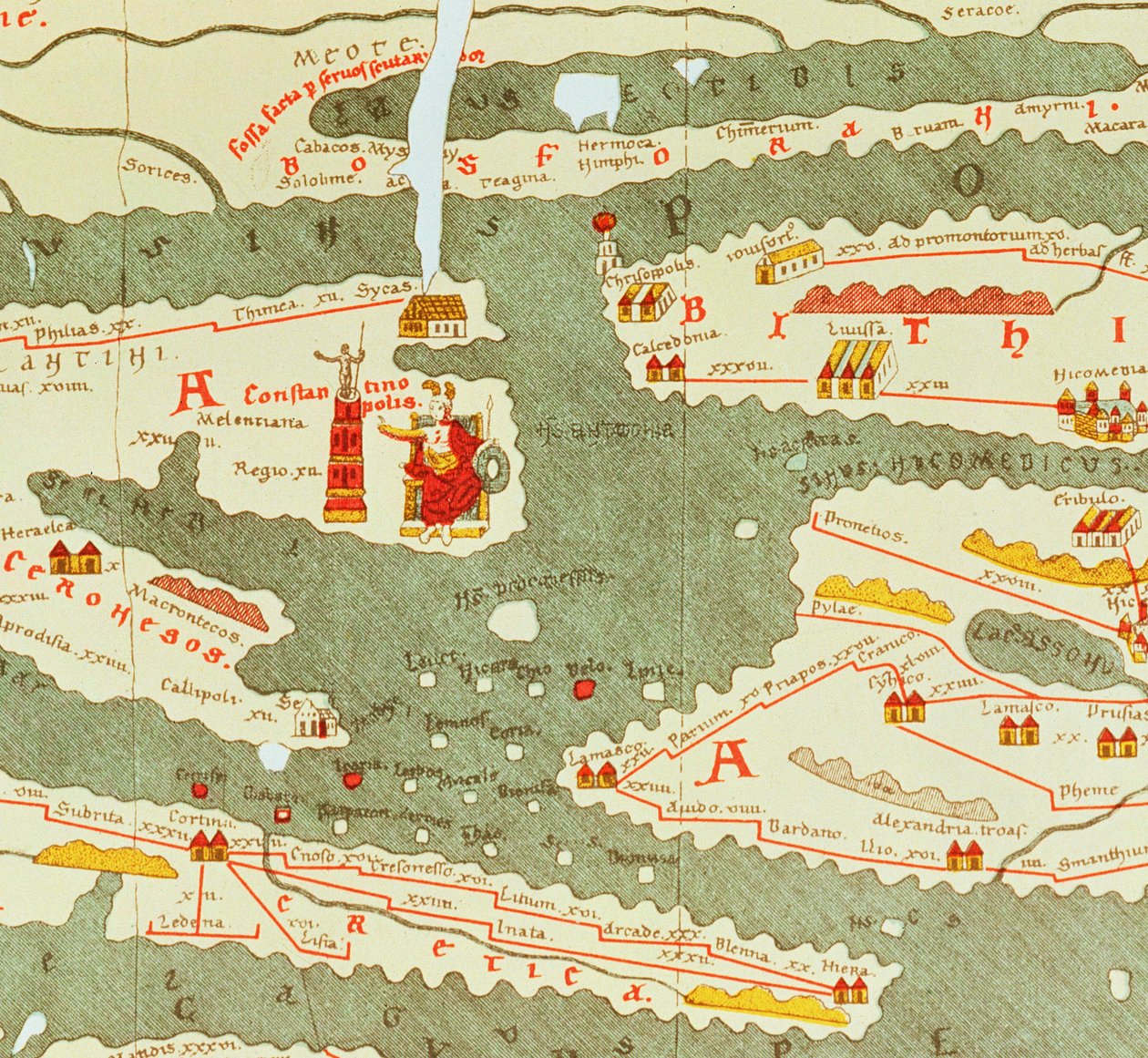 Detail van Constantinopel van de Peutinger kaart kopie door Unbekannt Unbekannt