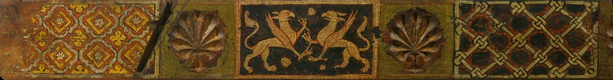 Fragment van een cassetteplafondbalk met griffioenen, plantmotieven en verstrengelde motieven door Unbekannt Unbekannt