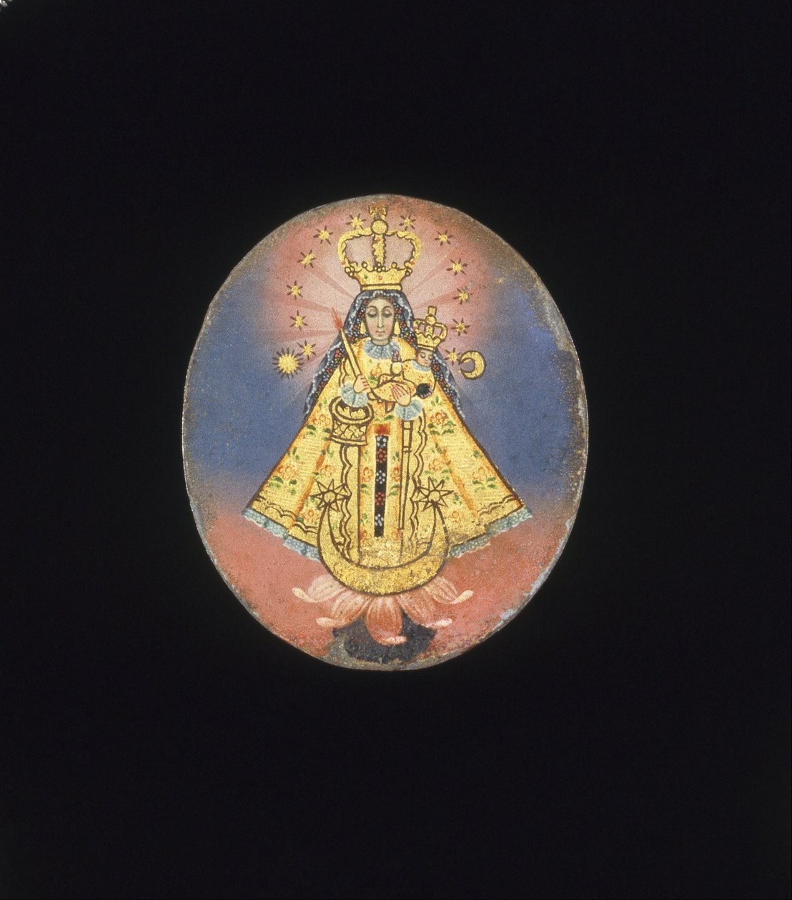 Geschilderde medaillonRecto- Maagd van CopacabanaVerso- Kruisiging met de Maagd van Smarten, Maria Magdalena door Unbekannt Unbekannt