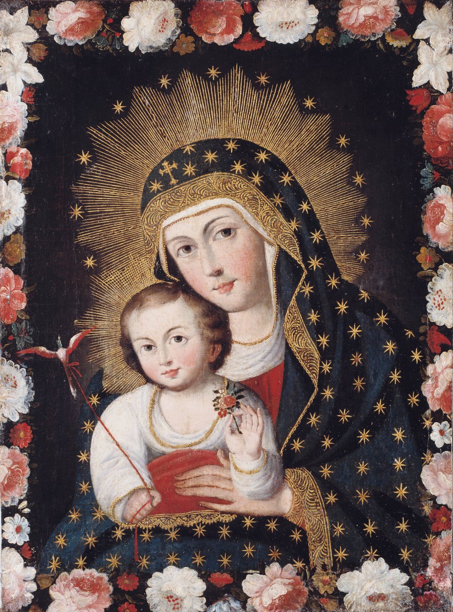 Madonna en kind met vogel door Unbekannt Unbekannt