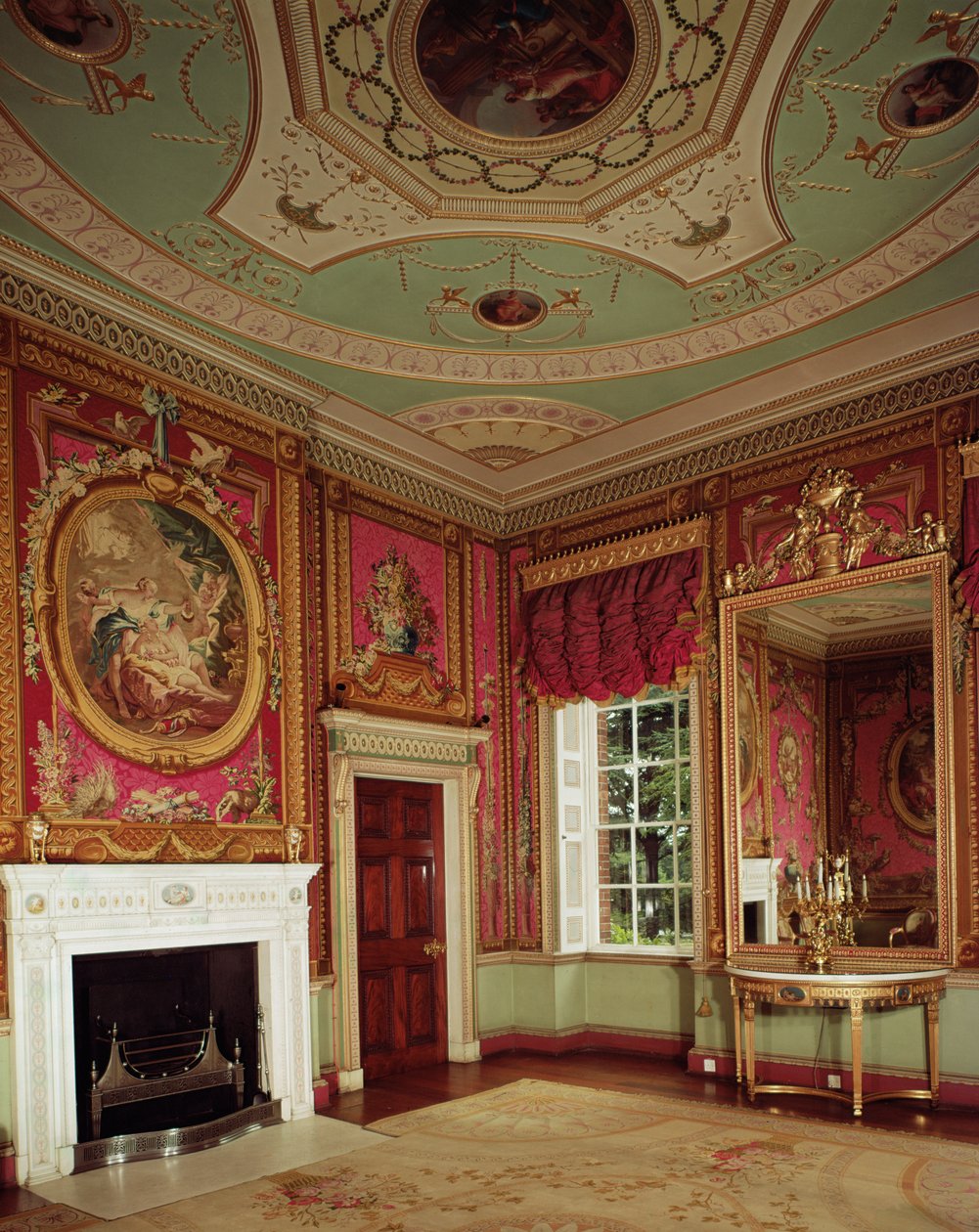 Bijzettafel, pierglas en open haard door Adam in de Tapijtkamer in Osterley Park, ca.1763 door Unbekannt Unbekannt