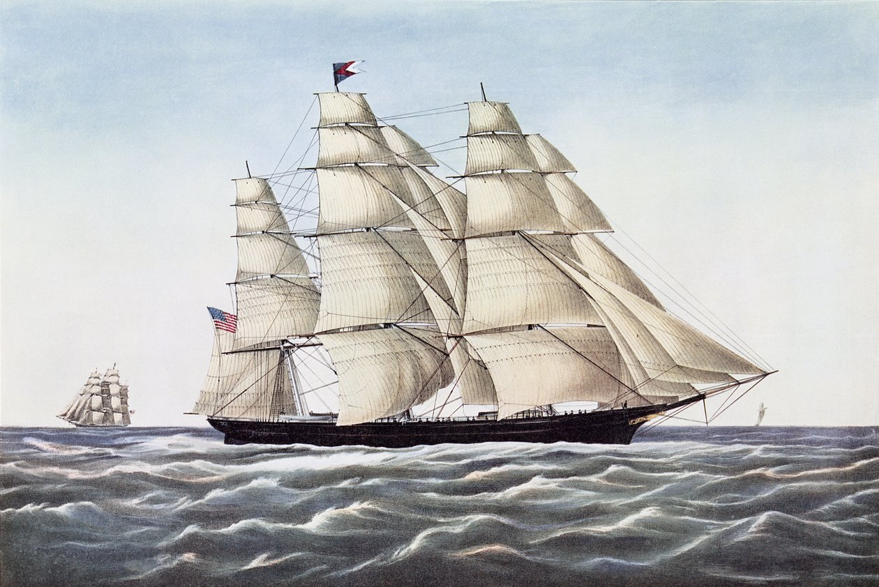 Het klipperschip Flying Cloud, gepubliceerd door Currier en Ives, 1852 door Unbekannt Unbekannt
