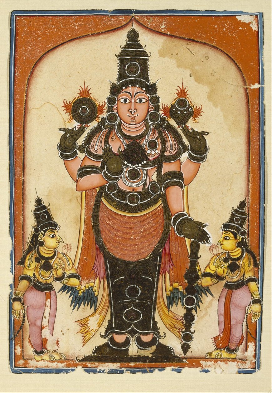 Heer Vishnu met twee gemalinnen, Sree Devi en Bhu Devi door Unbekannt Unbekannt