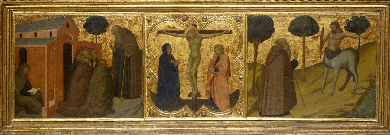 Sint Antonius Abt predikend; Christus aan het kruis met de Maagd en Sint Jan; Sint Antonius Abt door Unbekannt Unbekannt
