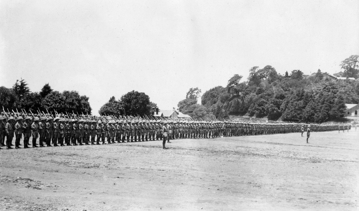 5e Bataljon East Surrey regiment op parade, Chakrata, 1917 door Unbekannt