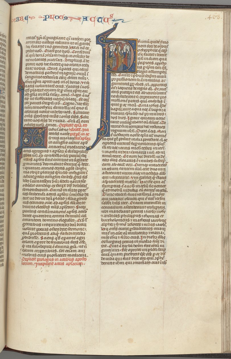 74. Fol. 463r, Handelingen, gehistorieerde initiaal P, de Hemelvaart, ca. 1275-1300 door Unbekannt