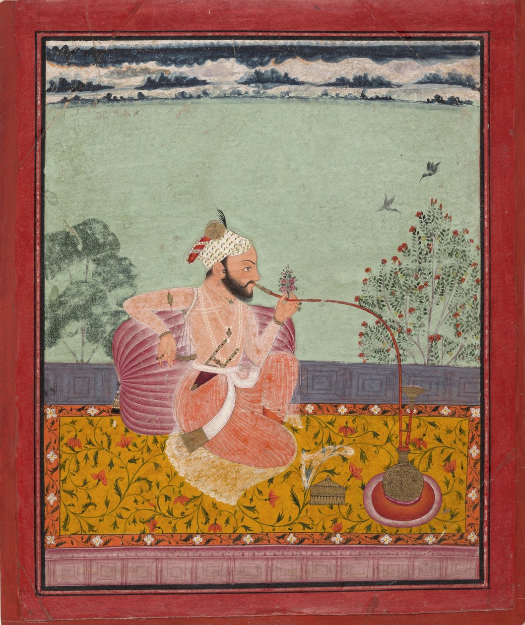 Een Raja die een Waterpijp Rookt. Kota, 1690-1710, Metropolitan museum door Unbekannt