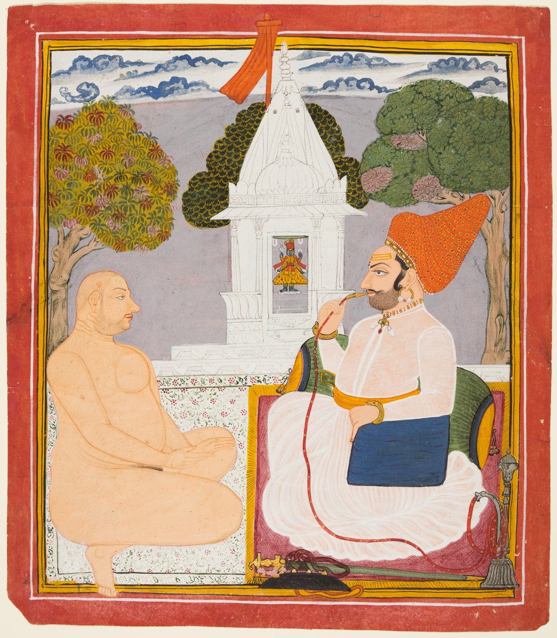Een Rathor Edelman Bezoekt een Digambara heilige man bij een Vishnu Heiligdom, waarschijnlijk Baba Atmaram, ca. 1760 door Unbekannt