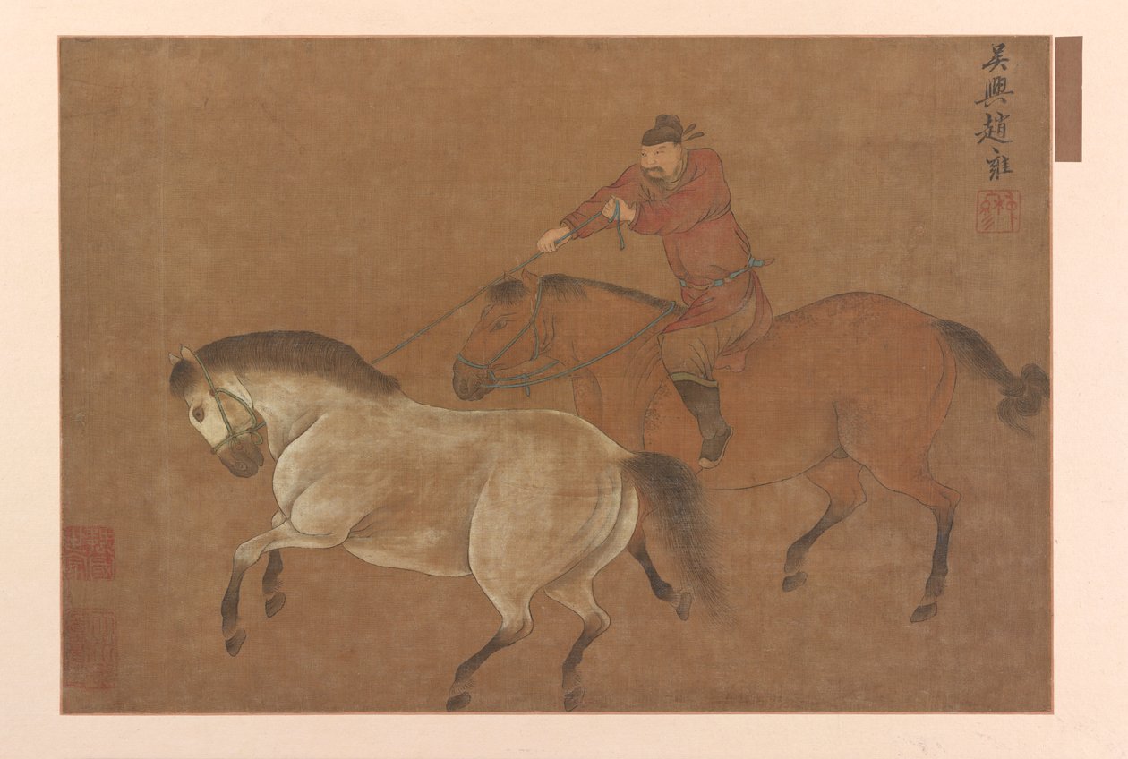 Een ruiter die een paard vangt, Ming dynastie, 1369-1644 door Unbekannt