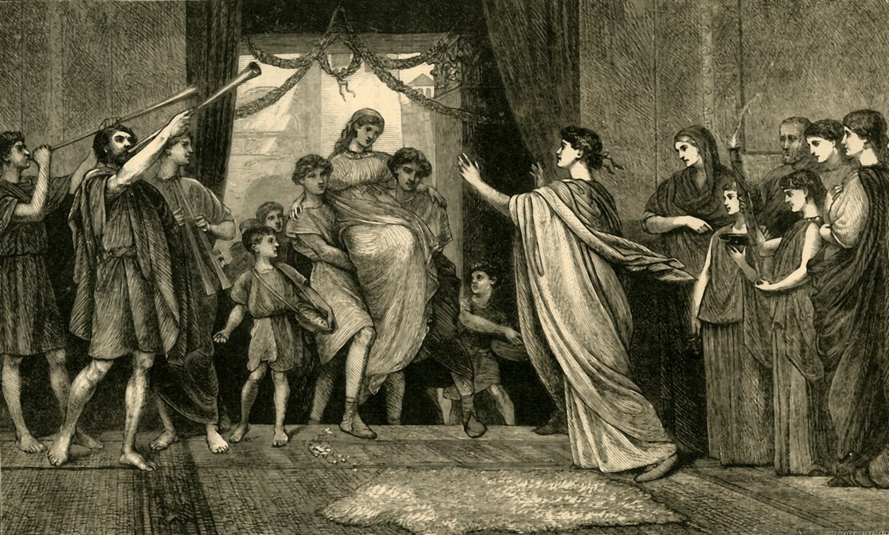 Een Romeinse bruiloft - De thuiskomst van de bruid, 1881 door Unbekannt
