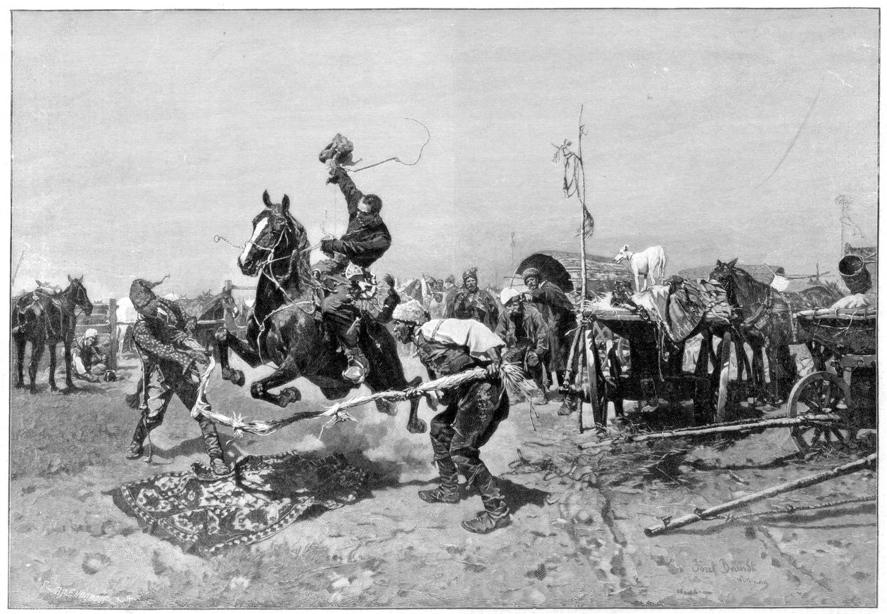 Een Russische paardenmarkt door Unbekannt