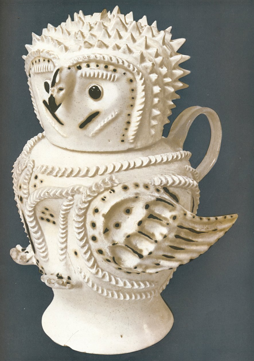 Een zoutglazuur uil gebruikt als een kruik, het hoofd als een beker, c1730-c1755 door Unbekannt