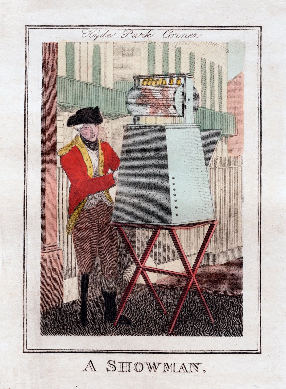 Een showman, Hyde Park Corner, Londen, 1805 door Unbekannt