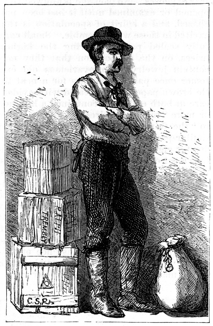 Een Wells Fargo boodschapper van hun expresbezorgdienst via de landengte van Panama, 1875 door Unbekannt