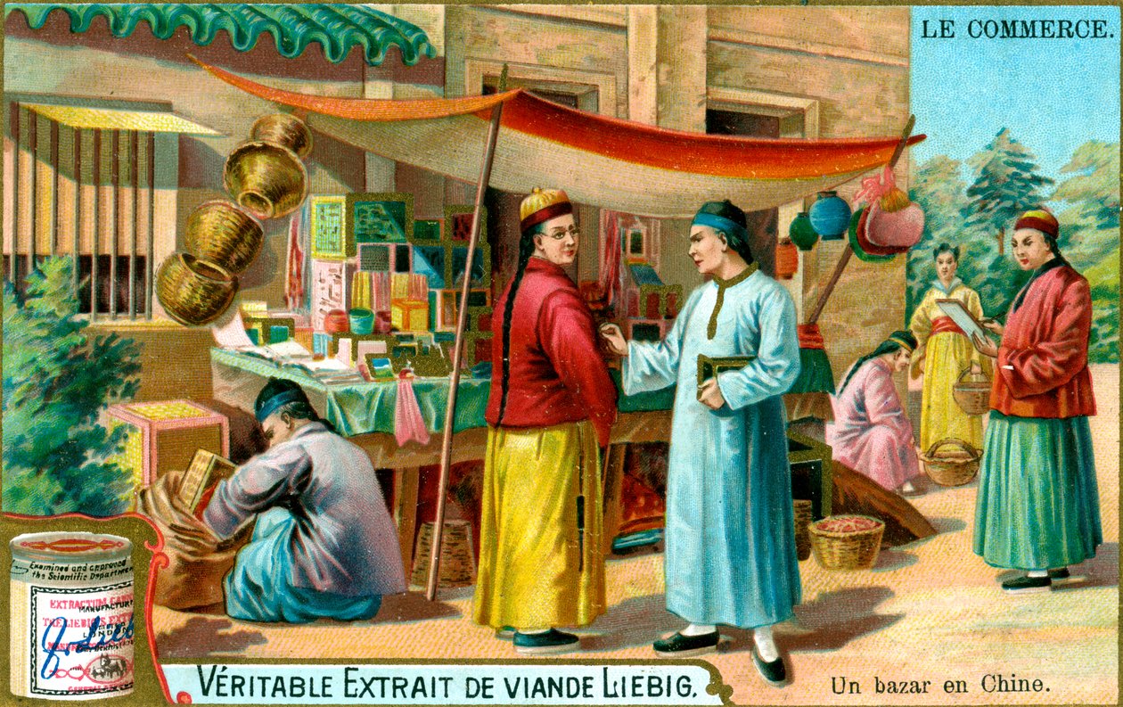 Een bazaar in China, ca. 1900 door Unbekannt