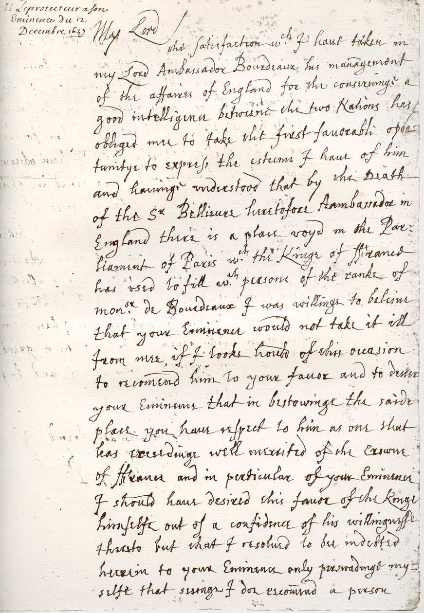Een brief van Oliver Cromwell aan kardinaal Mazarin door Unbekannt