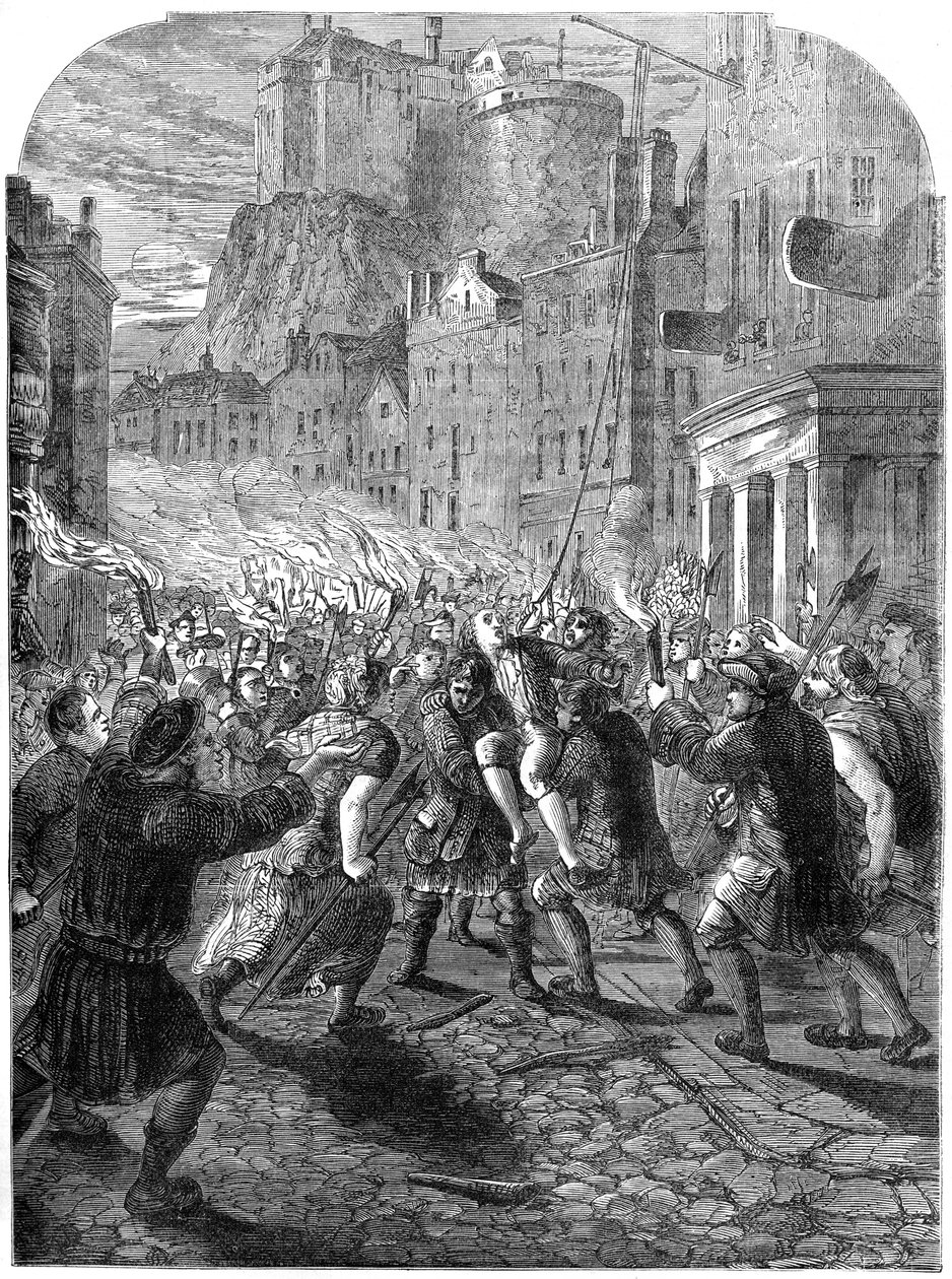Een menigte die kapitein John Porteous naar zijn executie draagt, Edinburgh, 1736 19e eeuw door Unbekannt