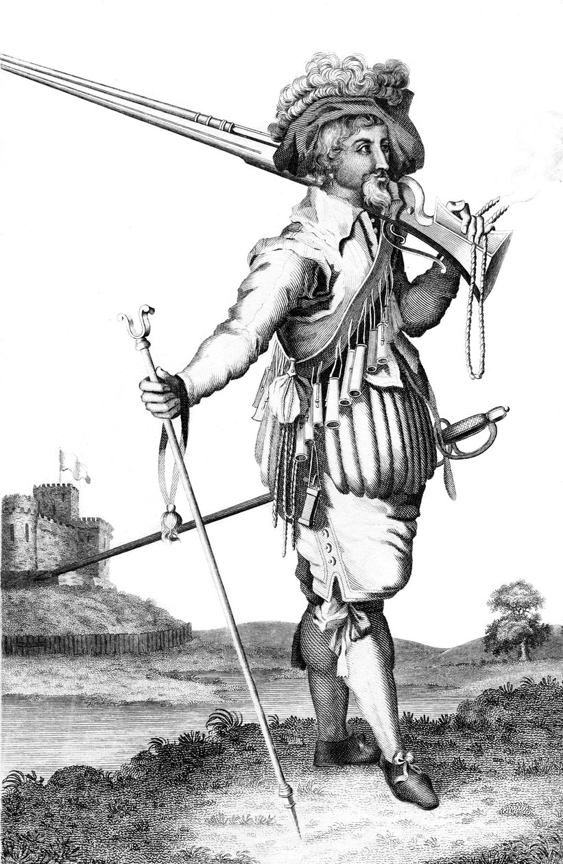 Een musketier bij de introductie van vuurwapens, 1798 door Unbekannt