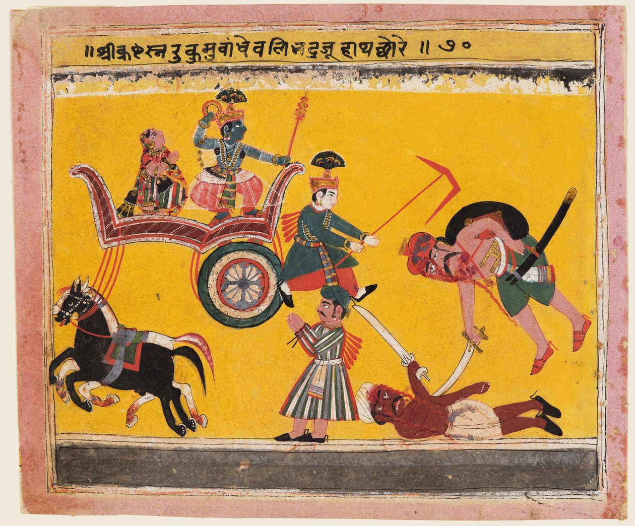 Een pagina uit een Bhagavata Purana: Na Krishna bond Rukma Rukminis broer Balarama..., c. 1640 door Unbekannt