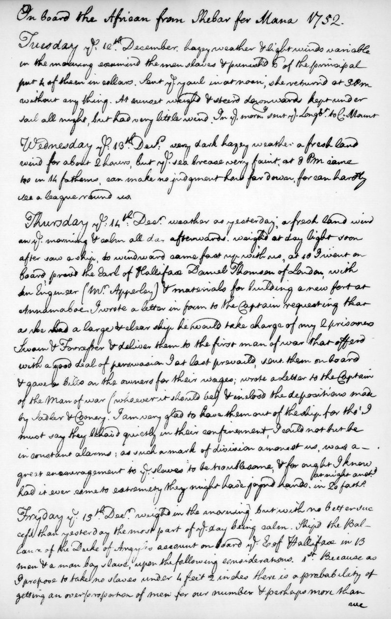 Een pagina uit het dagboek van John Newton, 1750-1754, 1965 door Unbekannt