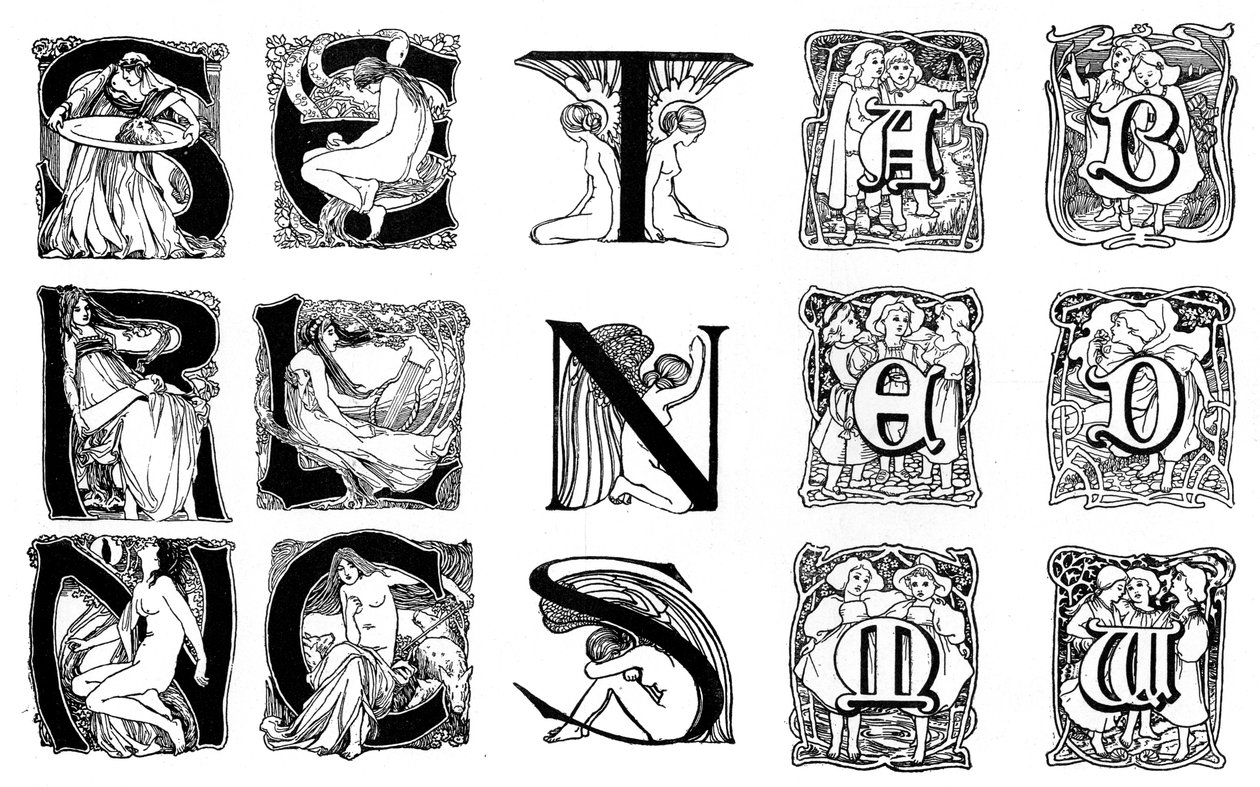 Een set decoratieve beginletters door Unbekannt