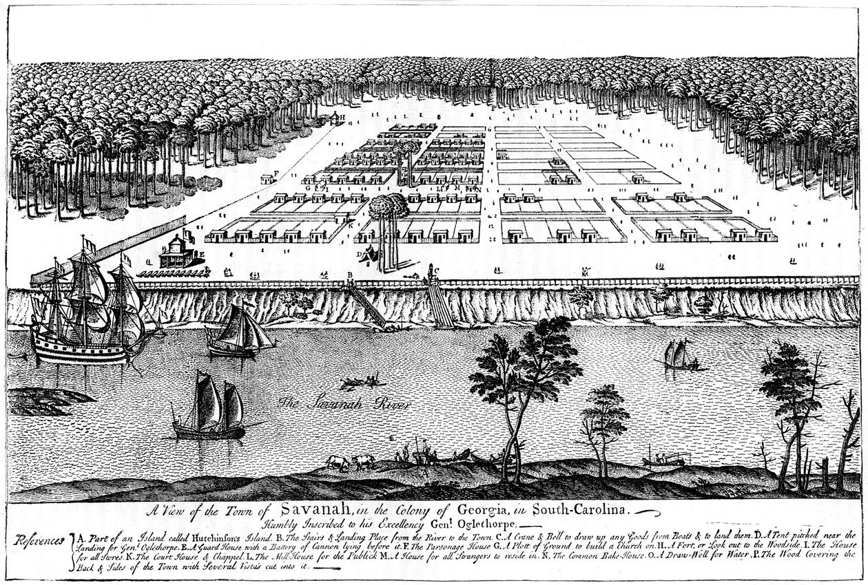 Een uitzicht op de stad Savannah, in de kolonie Georgia, South Carolina, 1741, ca. 1880 door Unbekannt