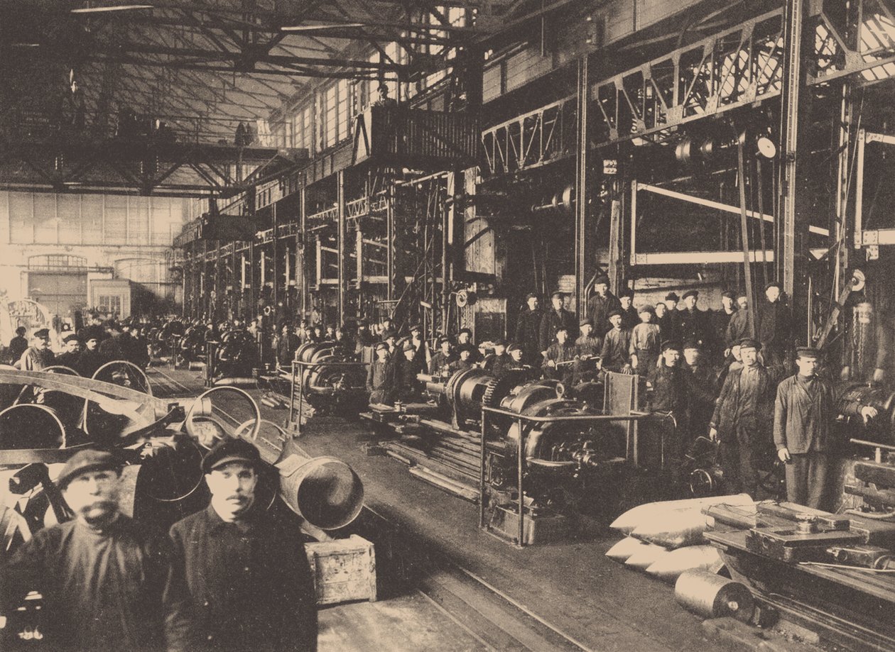 Een werkplaats van de Putilov-fabriek, ca. 1914 door Unbekannt