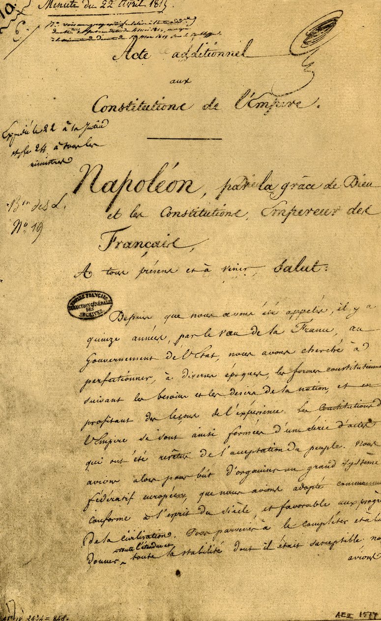 Aanvullende akte bij de grondwetten van het Keizerrijk, 22 april 1815, 1921 door Unbekannt